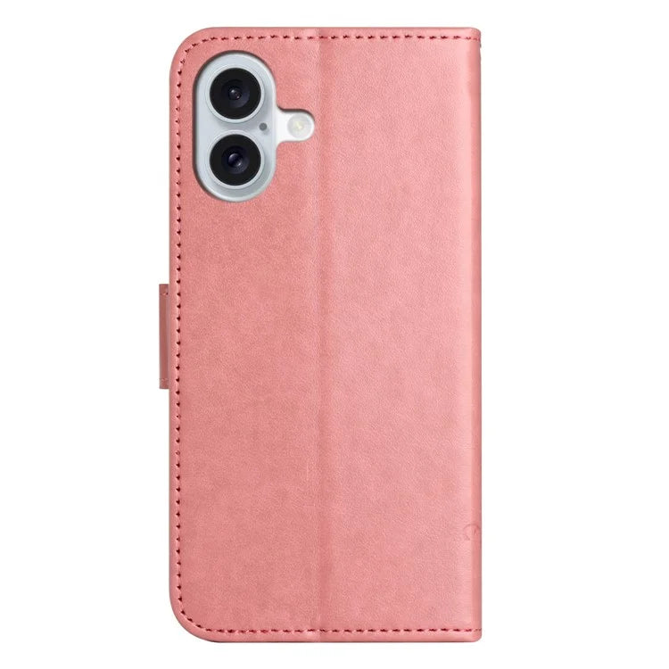 For iPhone 16 Plus Case PU Leather Wallet Phone Cover Butterfly Flower Pattern