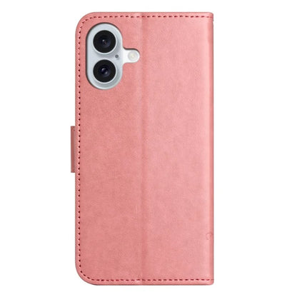 For iPhone 16 Plus Case PU Leather Wallet Phone Cover Butterfly Flower Pattern