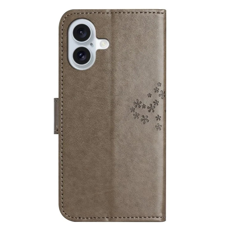 For iPhone 16 Plus Wallet Case Owl Tree Imprinted PU Leather Phone Cover