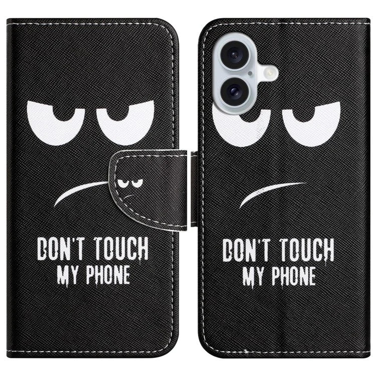 For iPhone 16 Plus Case Pattern Printing Cross Texture Phone Leather Cover