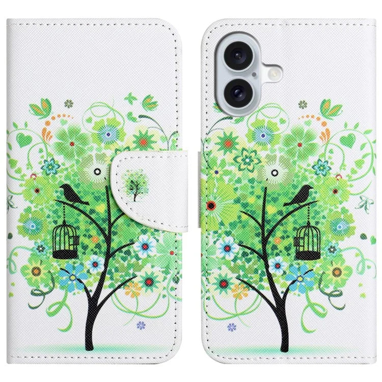 For iPhone 16 Plus Case Pattern Printing Cross Texture Phone Leather Cover