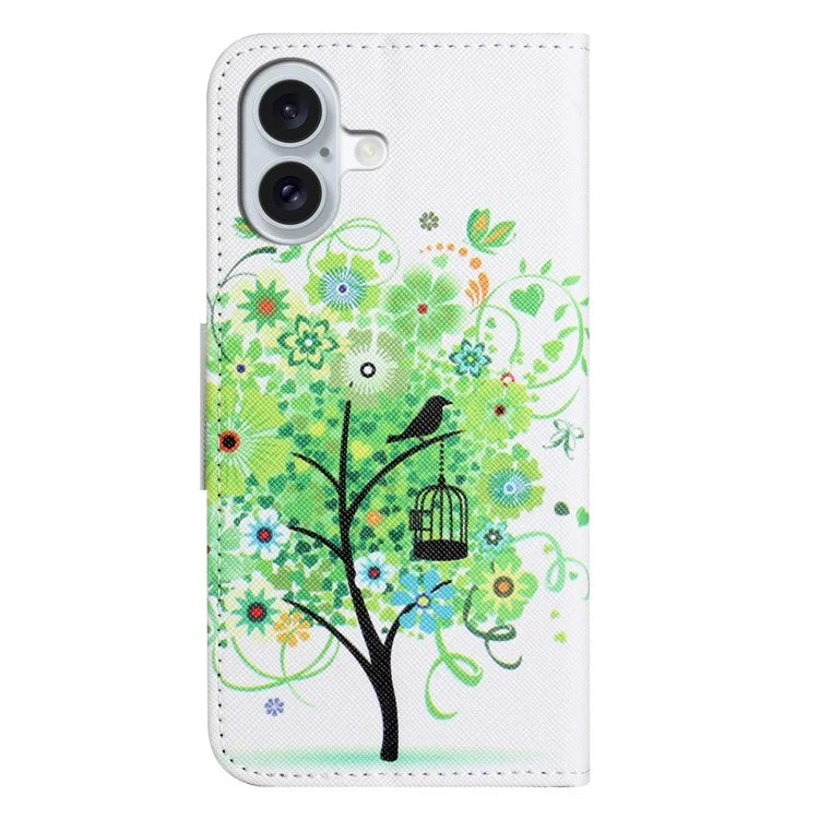For iPhone 16 Plus Case Pattern Printing Cross Texture Phone Leather Cover