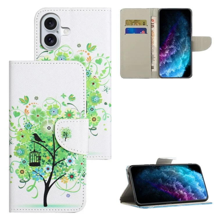 For iPhone 16 Plus Case Pattern Printing Cross Texture Phone Leather Cover