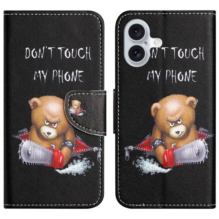 For iPhone 16 Plus Case Pattern Printing Cross Texture Phone Leather Cover