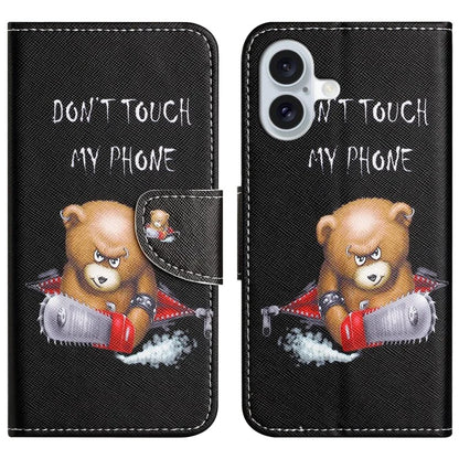 For iPhone 16 Plus Case Pattern Printing Cross Texture Phone Leather Cover