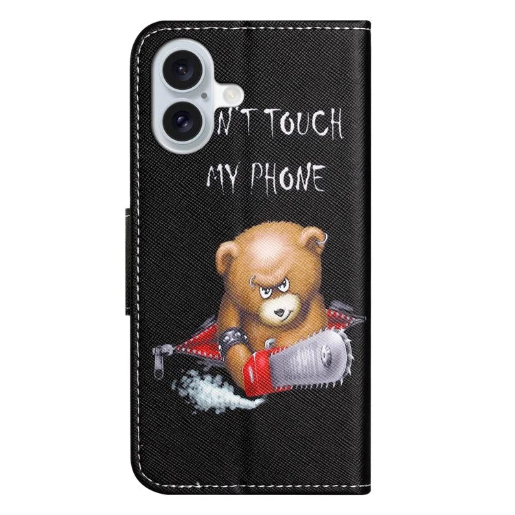 For iPhone 16 Plus Case Pattern Printing Cross Texture Phone Leather Cover
