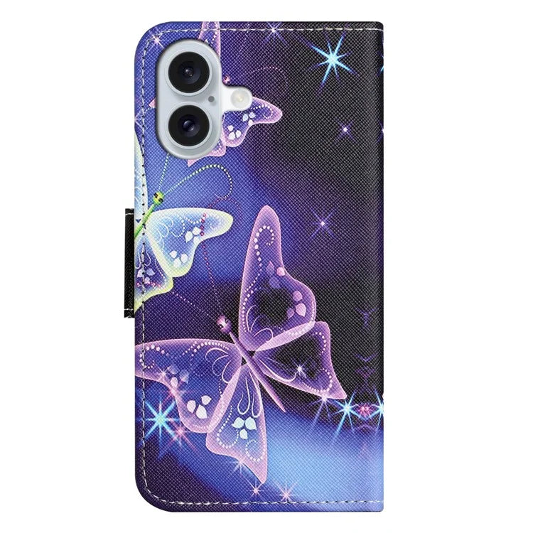 For iPhone 16 Plus Case Pattern Printing Cross Texture Phone Leather Cover