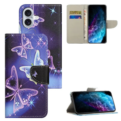 For iPhone 16 Plus Case Pattern Printing Cross Texture Phone Leather Cover