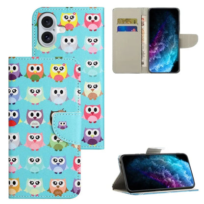 For iPhone 16 Plus Case Pattern Printing Cross Texture Phone Leather Cover