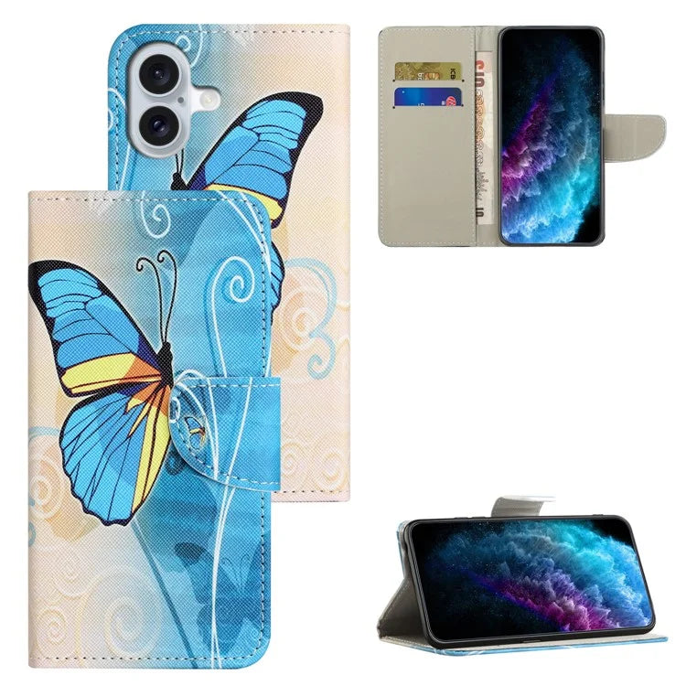 For iPhone 16 Plus Case Pattern Printing Cross Texture Phone Leather Cover