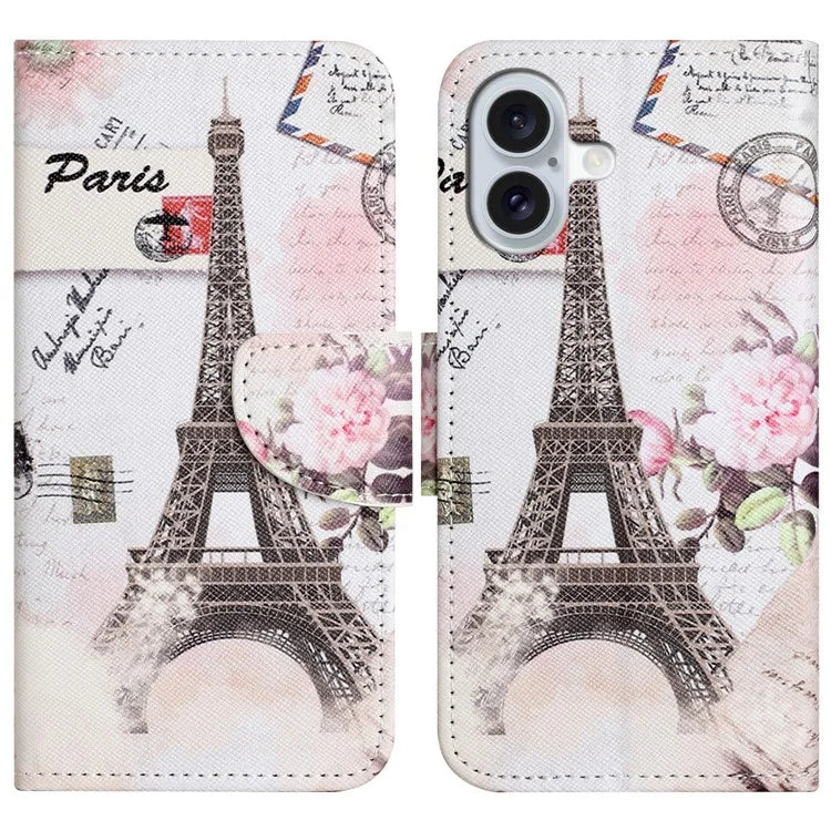 For iPhone 16 Plus Case Pattern Printing Cross Texture Phone Leather Cover