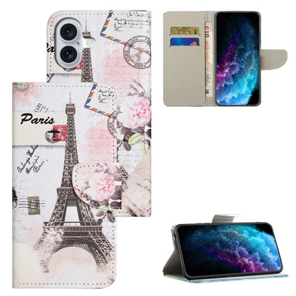 For iPhone 16 Plus Case Pattern Printing Cross Texture Phone Leather Cover