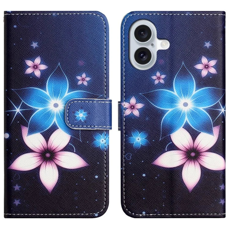 For iPhone 16 Plus Case Pattern Print PU Leather Wallet Phone Cover Cross Texture
