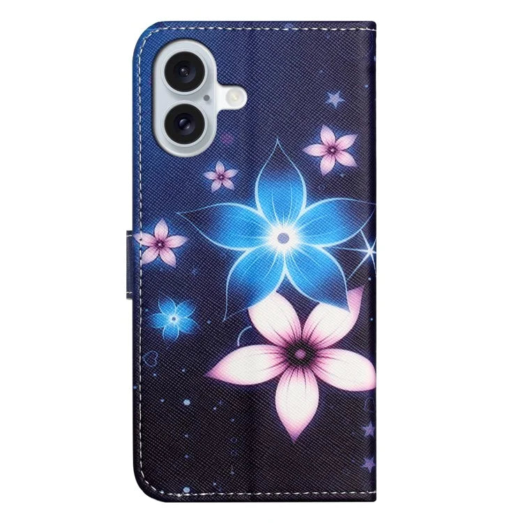For iPhone 16 Plus Case Pattern Print PU Leather Wallet Phone Cover Cross Texture