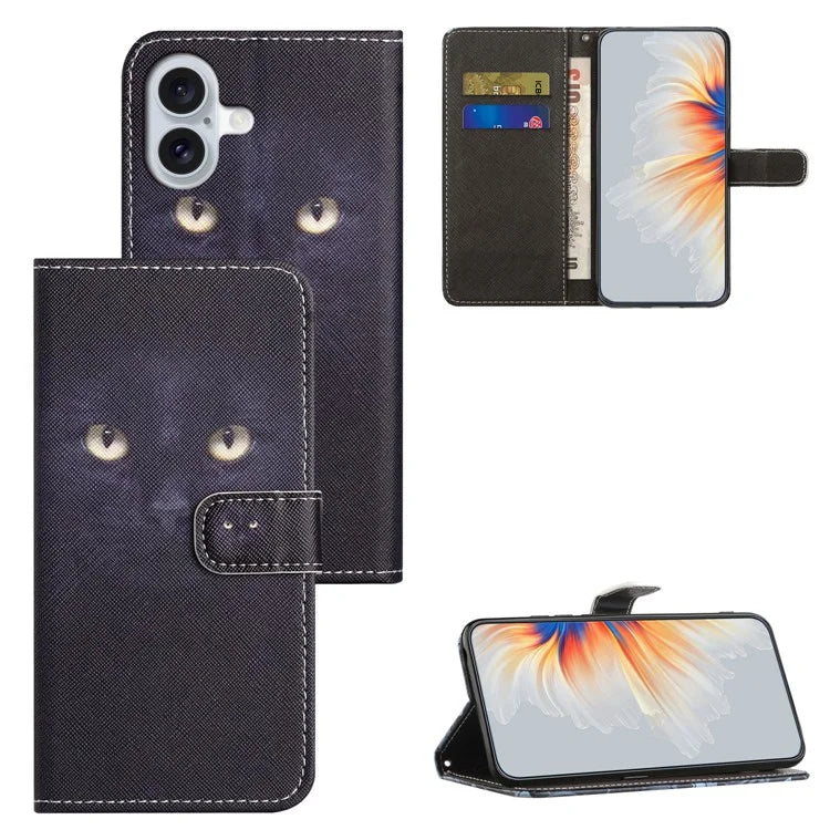 For iPhone 16 Plus Case Pattern Print PU Leather Wallet Phone Cover Cross Texture