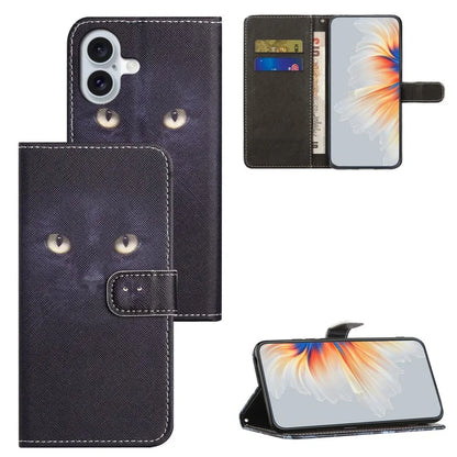 For iPhone 16 Plus Case Pattern Print PU Leather Wallet Phone Cover Cross Texture