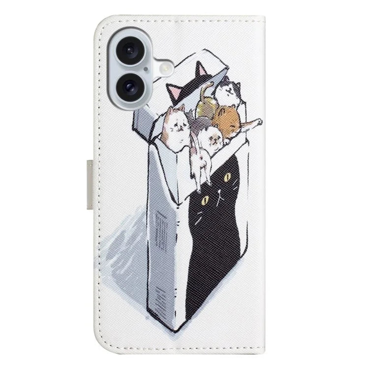 For iPhone 16 Plus Case Pattern Print PU Leather Wallet Phone Cover Cross Texture