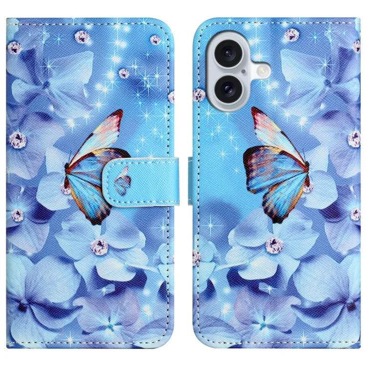 For iPhone 16 Plus Case Pattern Print PU Leather Wallet Phone Cover Cross Texture