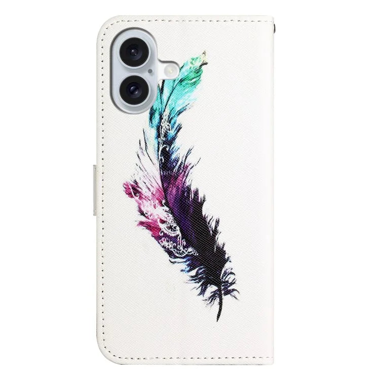 For iPhone 16 Plus Case Pattern Print PU Leather Wallet Phone Cover Cross Texture