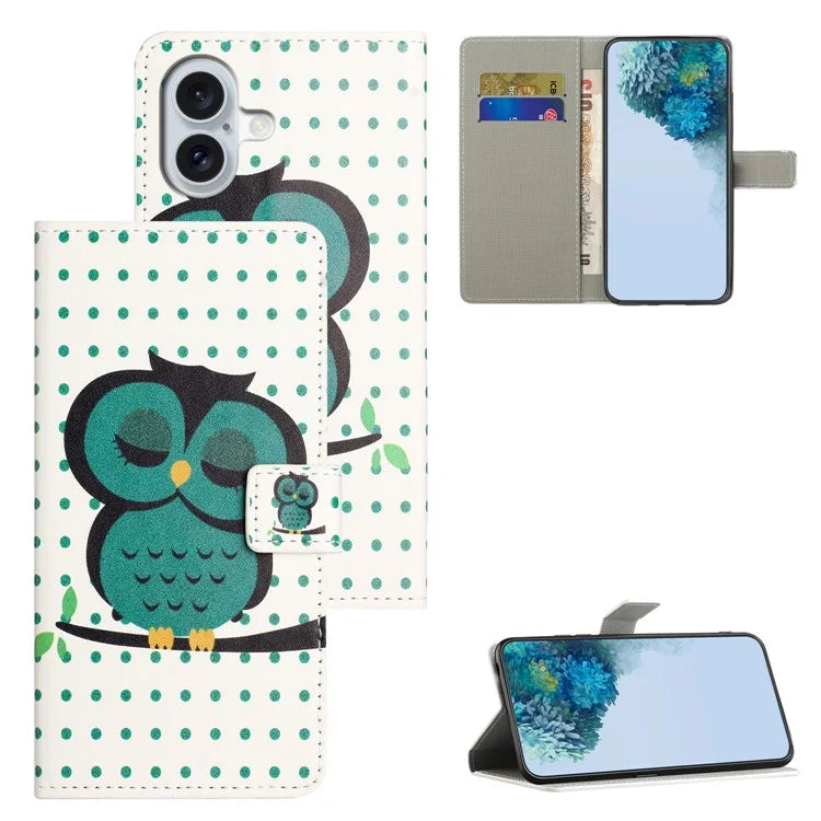 For iPhone 16 Plus Wallet Case Pattern Print PU Leather Flip Phone Cover