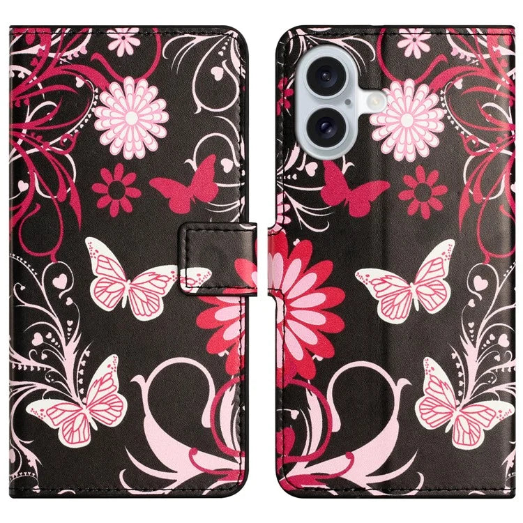 For iPhone 16 Plus Wallet Case Pattern Print PU Leather Flip Phone Cover