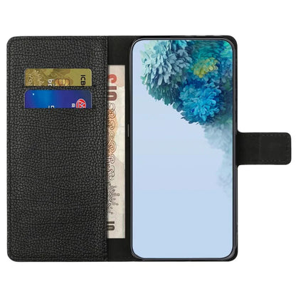 For iPhone 16 Plus Case Litchi Texture PU Leather Wallet Folio Flip Phone Cover, Black