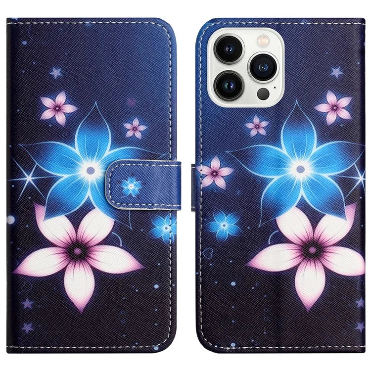 For iPhone 16 Pro Max Wallet Case PU Leather Phone Cover Cross Texture Pattern Print