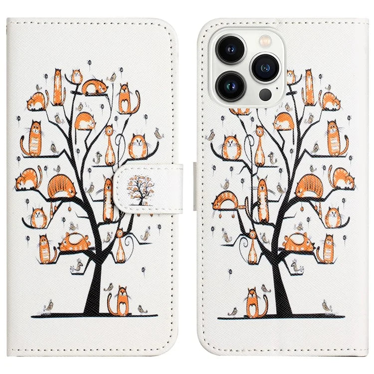 For iPhone 16 Pro Max Wallet Case PU Leather Phone Cover Cross Texture Pattern Print