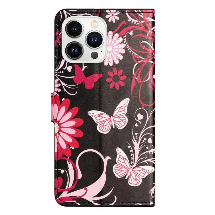 For iPhone 16 Pro Max Case PU Leather Wallet Phone Cover Pattern Print