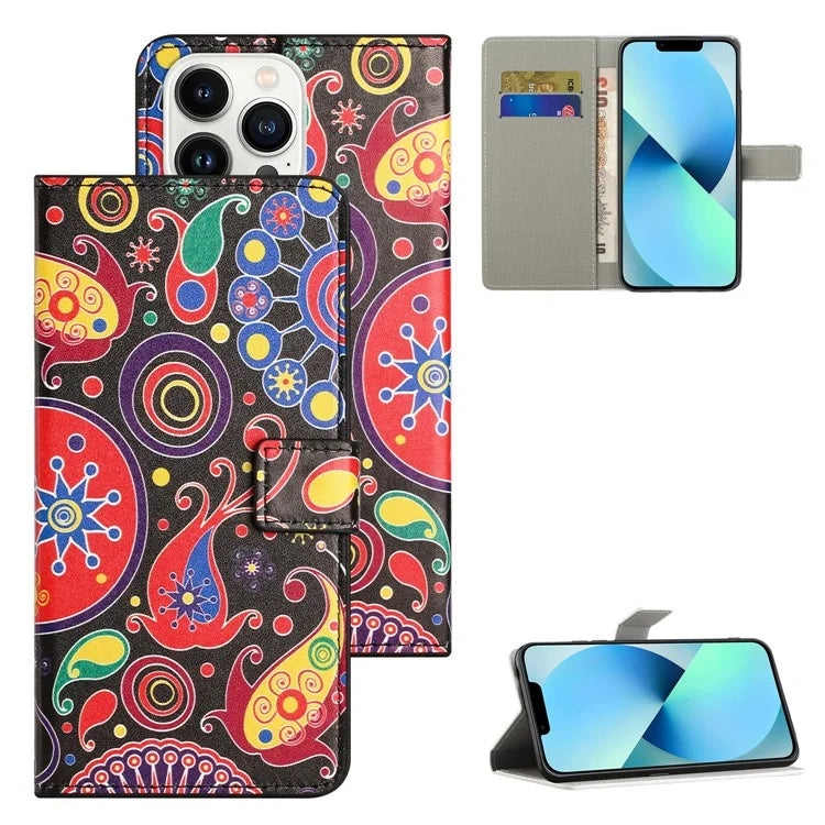 For iPhone 16 Pro Max Case PU Leather Wallet Phone Cover Pattern Print