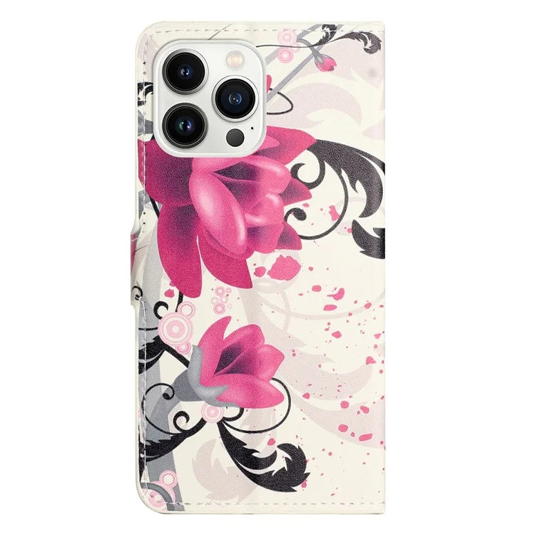 For iPhone 16 Pro Max Case PU Leather Wallet Phone Cover Pattern Print