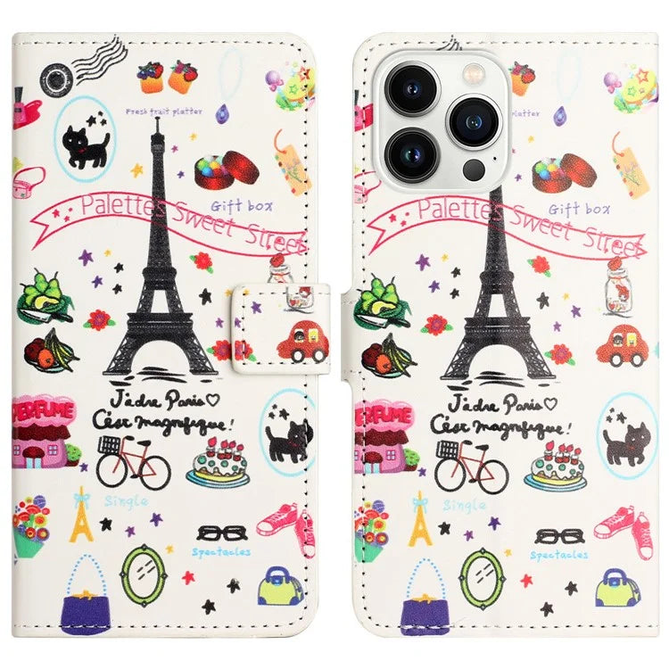 For iPhone 16 Pro Max Case PU Leather Wallet Phone Cover Pattern Print