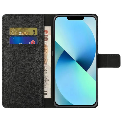 For iPhone 16 Pro Max Case PU Leather Wallet Phone Cover Litchi Texture, Black