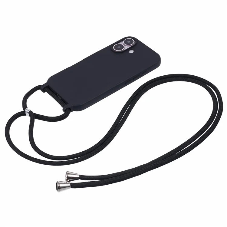 For iPhone 16 Plus Case TPU Protective Crossbody Lanyard Phone Cover - Black