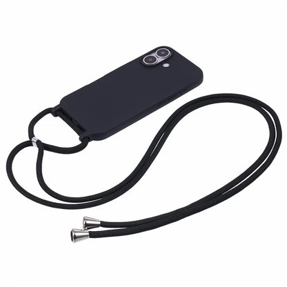 For iPhone 16 Plus Case TPU Protective Crossbody Lanyard Phone Cover - Black