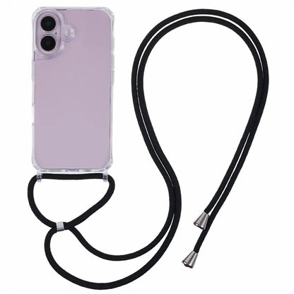 For iPhone 16 Plus Case TPU+PC Crossbody Lanyard Phone Cover Transparent Back