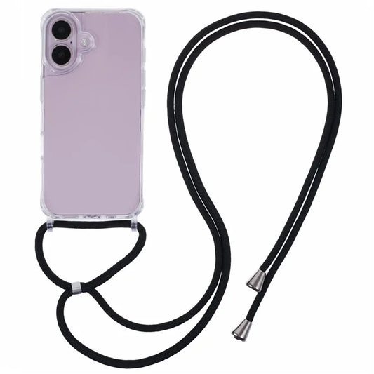 For iPhone 16 Plus Case TPU+PC Crossbody Lanyard Phone Cover Transparent Back