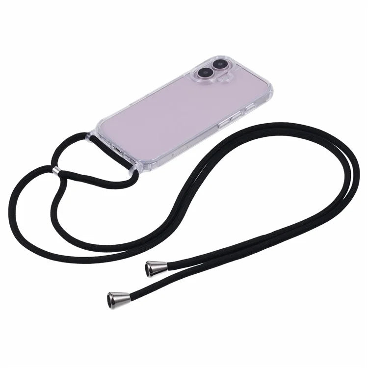 For iPhone 16 Plus Case TPU+PC Crossbody Lanyard Phone Cover Transparent Back