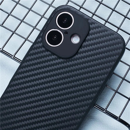 For iPhone 16 Plus Case Carbon Fiber Texture TPU Anti-Scratch Phone Cover