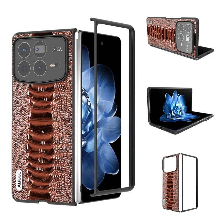 ABEEL For Xiaomi Mix Fold 4 5G Case Genuine Cow Leather+PC Crocodile Texture Phone Cover