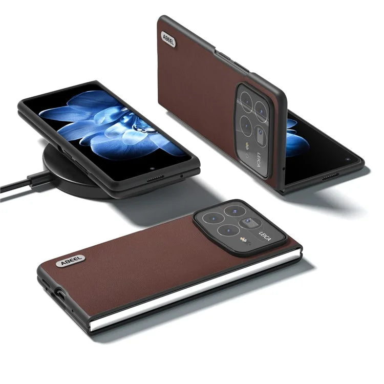 ABEEL For Xiaomi Mix Fold 4 5G Case Genuine Cow Leather+PC Anti-Drop Phone Cover