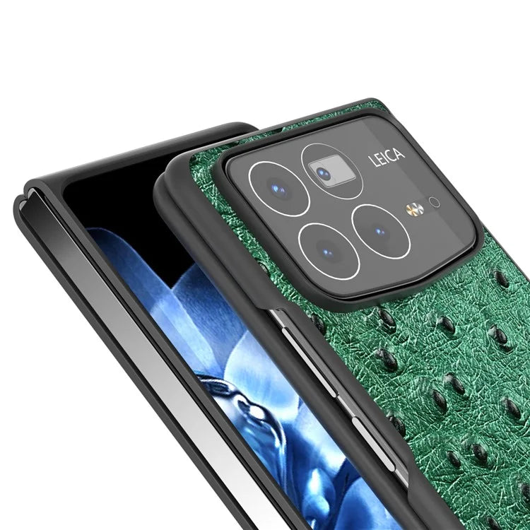 ABEEL For Xiaomi Mix Fold 4 5G Case Genuine Cow Leather+PC Phone Cover Ostrich Texture