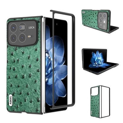 ABEEL For Xiaomi Mix Fold 4 5G Case Genuine Cow Leather+PC Phone Cover Ostrich Texture