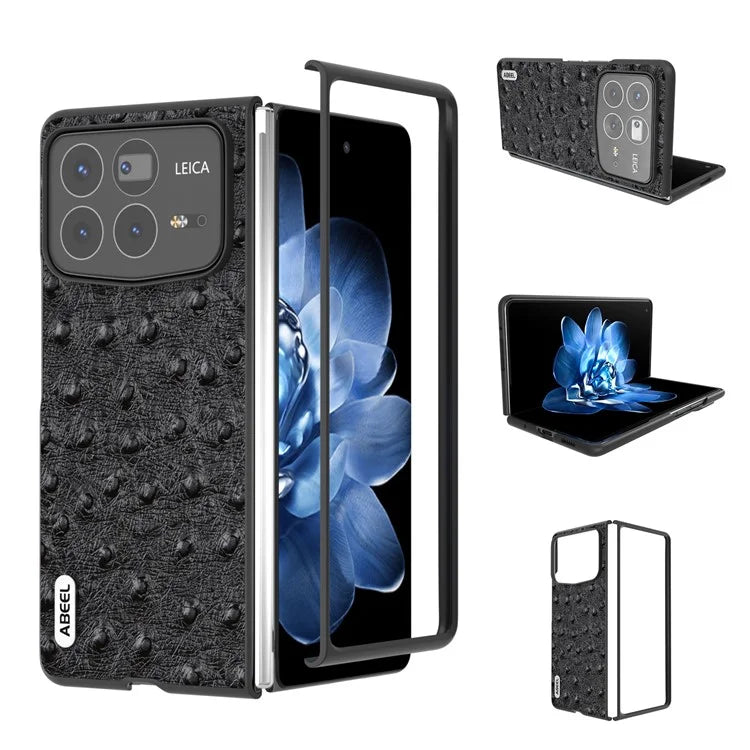 ABEEL For Xiaomi Mix Fold 4 5G Case Genuine Cow Leather+PC Phone Cover Ostrich Texture