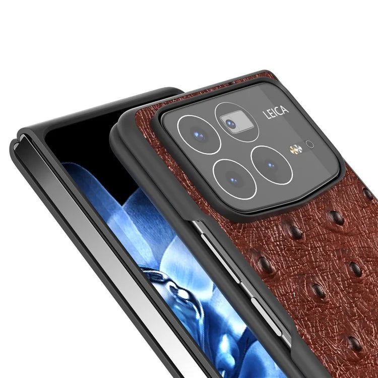 ABEEL For Xiaomi Mix Fold 4 5G Case Genuine Cow Leather+PC Phone Cover Ostrich Texture