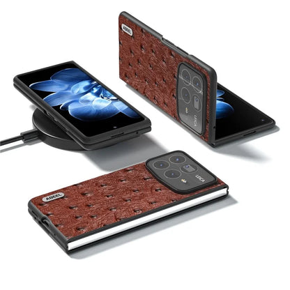 ABEEL For Xiaomi Mix Fold 4 5G Case Genuine Cow Leather+PC Phone Cover Ostrich Texture
