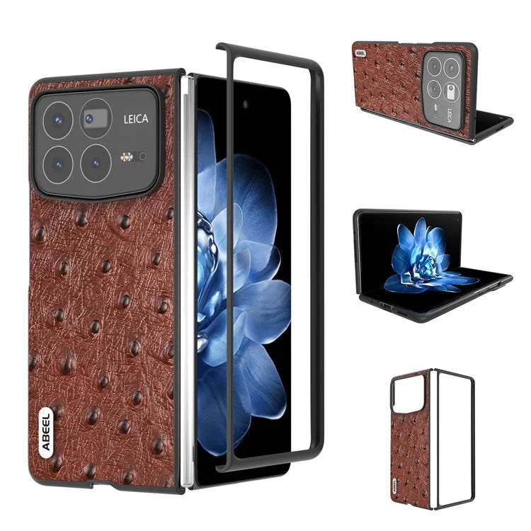 ABEEL For Xiaomi Mix Fold 4 5G Case Genuine Cow Leather+PC Phone Cover Ostrich Texture