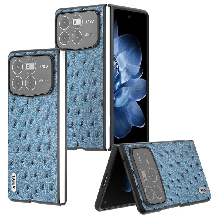 ABEEL For Xiaomi Mix Fold 4 5G Case Genuine Cow Leather+PC Phone Cover Ostrich Texture