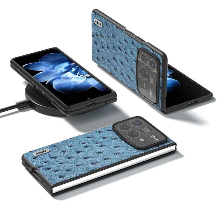 ABEEL For Xiaomi Mix Fold 4 5G Case Genuine Cow Leather+PC Phone Cover Ostrich Texture