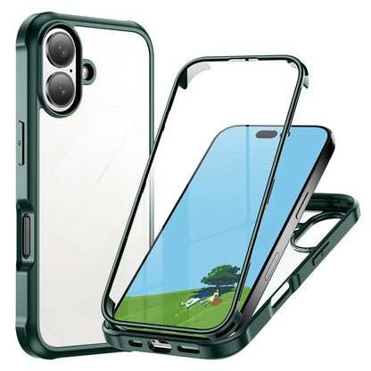 For iPhone 16 Plus Case Double-Sided Tempered Glass+Silicone+TPU Phone Cover